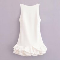 Retro slim waist contrast ribbed wide pleated dress - Thumbnail 3