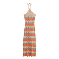 Hollow knit patchwork holiday long halter dress - Thumbnail 1