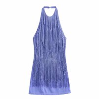 Tassel Hottie Sexy Large Backless Buttoned Halter Neck Dress - Thumbnail 2