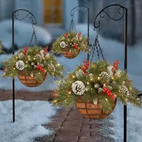 Artificial Christmas Hanging Basket,Pre-lit Christmas Flower Basket Garland  - Thumbnail 1