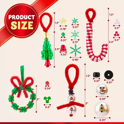 Christmas Beaded Ornament Craft, Make up to 40 Hanging Ornaments of Snowman, Christmas Tree,Candy Canes and Wreaths