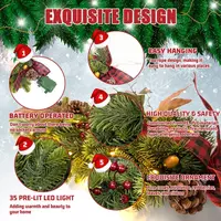 26" Christmas Teardrop Swag with Fairy Lights, Battery Operated Artificial Pre-lit Decorative Teardrop Wreath  - Thumbnail 2