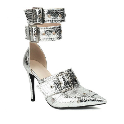 Women's pointed toe ankle strap stiletto high heel shoes 5 colors 