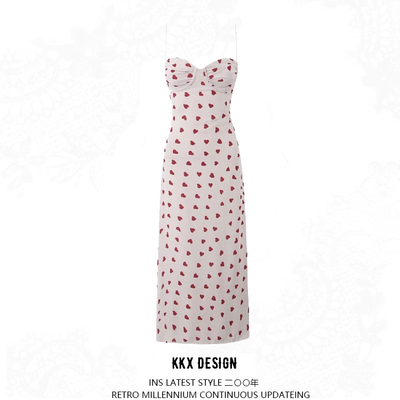 French heart print lace tube dress