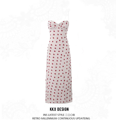 French Heart Print Lace Tube Dress