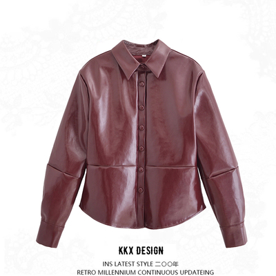 Shiny faux leather shirt jacket