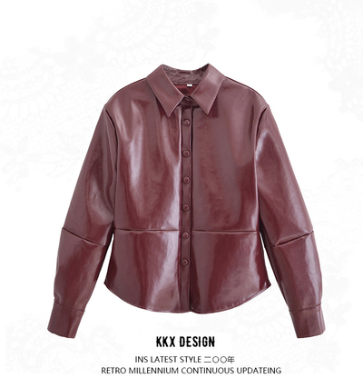 Shiny faux leather shirt jacket
