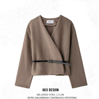 Street fashion v-neck belt soft jacket