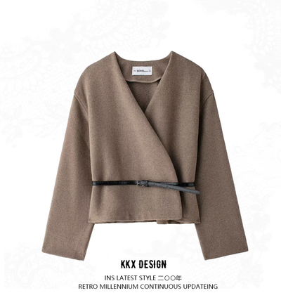 Street Fashion V-Neck Belt Soft Jacket
