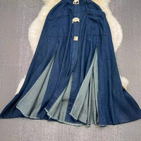 Retro lapel hollowed out denim dress - Thumbnail 2