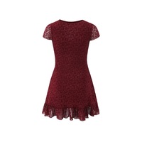 Sexy Deep V Neck Short Sleeve Dress Bow Waist Ruffled Hip Skirt - Thumbnail 1