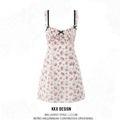 Romantic ruffled floral suspender dress