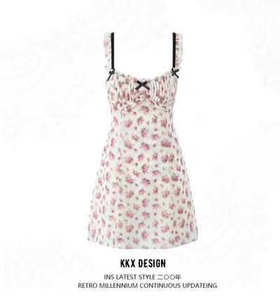 Romantic ruffled floral suspender dress