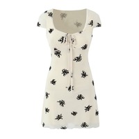 Sexy Large Neck Tie-up Ruffle-edged Printed Dress - Thumbnail 2