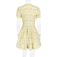 Deep V short-sleeved floral summer French dress Sweet and spicy style fashionable puffy skirt - Thumbnail 1