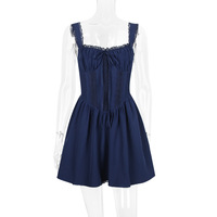 Lace patchwork suspender skirt waist backless mini skirt - Thumbnail 4