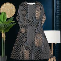 All-over print long sleeve midi dress - Thumbnail 3