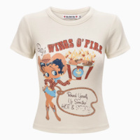 Retro Betty Boop cartoon print round neck short sleeve T-shirt - Thumbnail 1