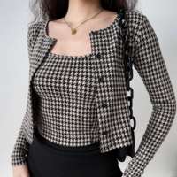 Retro houndstooth sling + cardigan two-piece set - Thumbnail 2