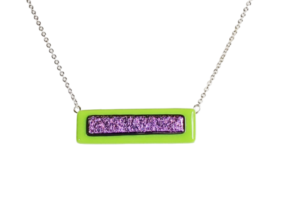 Dichroic Purple and Green Bar Necklace