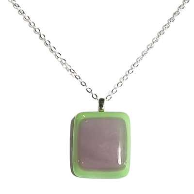 Purple and geen fused glass pendant necklace