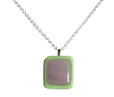 Purple and Geen Fused Glass Pendant Necklace
