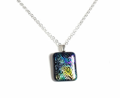 Dichroic Multicolored Cells Fused Glass Pendant Necklace