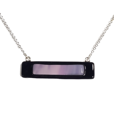 Purple on black fused glass bar necklace