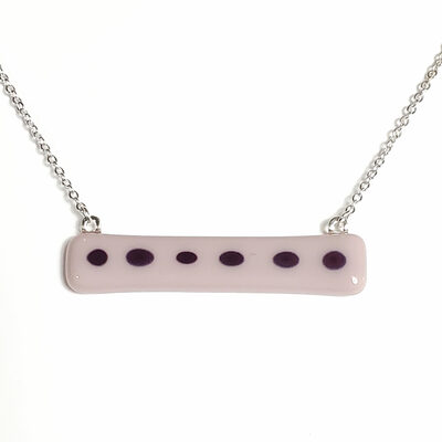 Purple dotted fused glass bar necklace