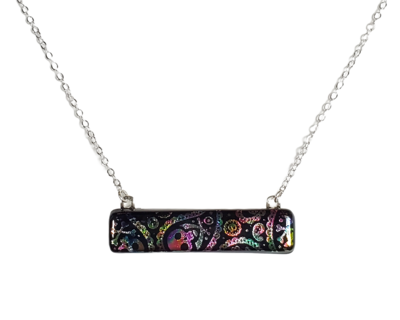 Dichroic Rainbow Skulls Fused Glass Bar Necklace