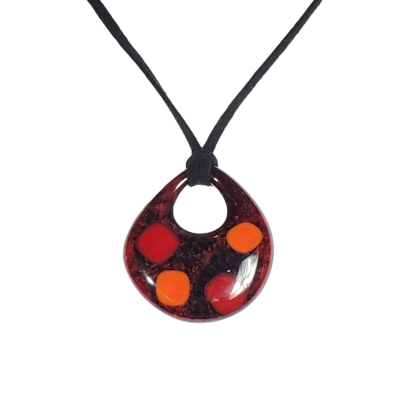 Red and orange fused glass go go pendant necklace