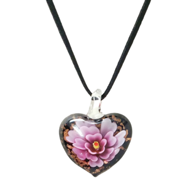 Blooming heart fused glass necklace
