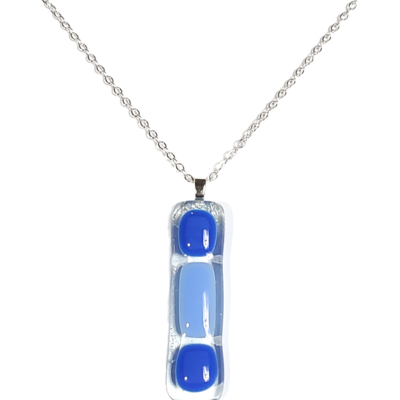 Cobalt blue and periwinkle blue and clear fused glass bar necklace