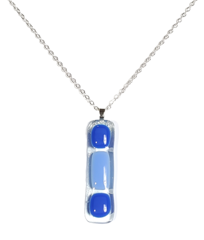 Cobalt Blue and Periwinkle Blue and Clear Fused Glass Bar Necklace