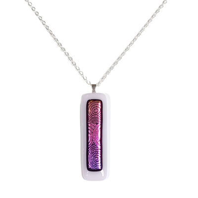 Dichroic pink circles on pink vertical bar necklace