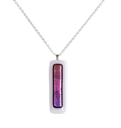 Dichroic Pink Circles on Pink Vertical Bar Necklace