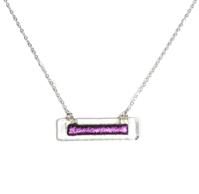 Dichroic Purple on Clear Fused Glass Bar Necklace