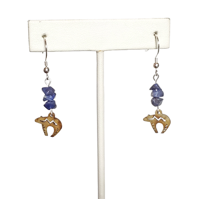 Blue sodalite and wood bear earrings - Thumbnail 2