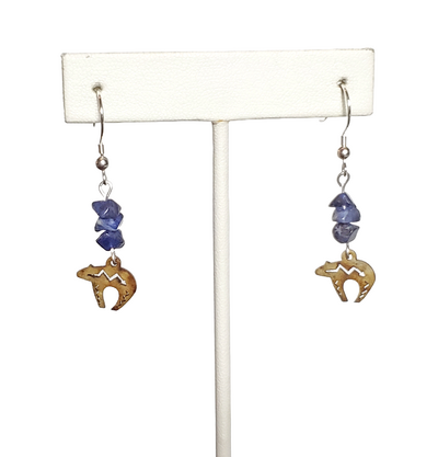 Blue Sodalite and Wood Bear Earrings