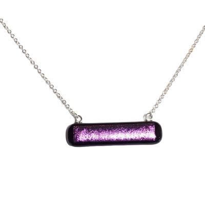 Dichroic purple on black fused glass bar necklace