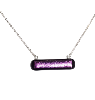 Dichroic Purple on Black Fused Glass Bar Necklace