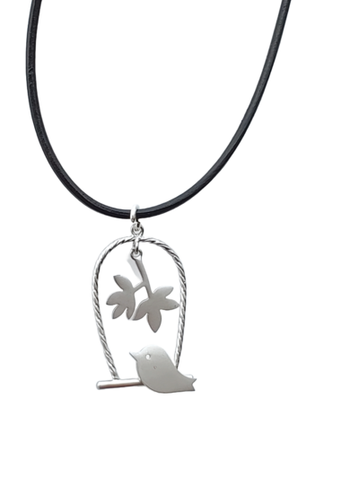 Perched Bird on Leather Necklace