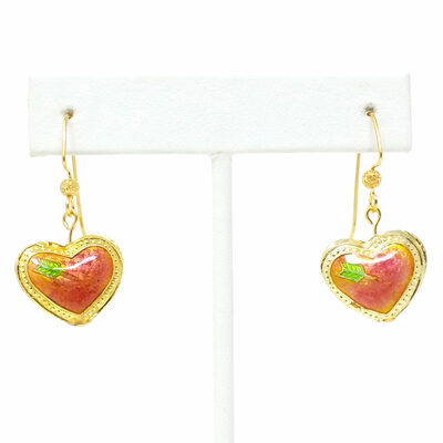 Pink heart shaped cloisonne earrings - Thumbnail 4