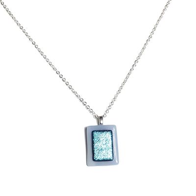 Dichroic blue on light blue fused glass pendant necklace - Thumbnail 1