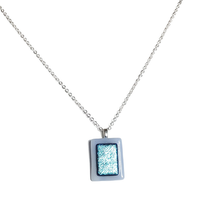 Dichroic Blue on Light Blue Fused Glass Pendant Necklace