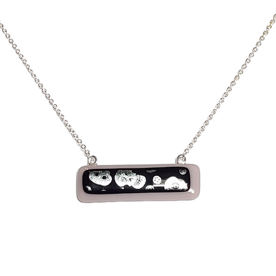Dichroic silver skulls on lavender fused glass bar necklace - Thumbnail 1