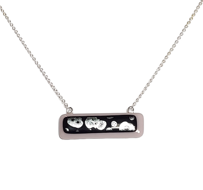 Dichroic Silver Skulls on Lavender Fused Glass Bar Necklace