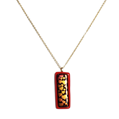 Dichroic hearts on red fused glass pendant necklace - Thumbnail 1