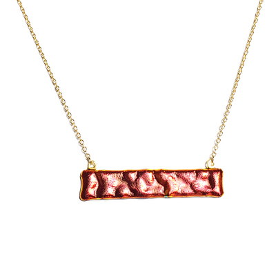 Dichroic Red Lava Fused Glass Bar Necklace