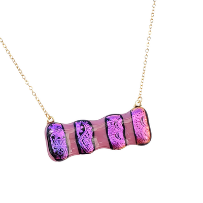 Sundial dichroic on pink fused glass necklace
